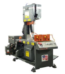 V100LM-3 VERTICAL BAND SAW, MANUAL CONTROL, 1-1/4" X 15'0" X .042 BLADE, 18" HORIZONTAL X 22" VERTICAL @ 90 DEGREES(LEFT MITER), 18" HORIZONTAL X 15" VERTICAL @ 45 DEGREES(LEFT MITER), 18" HORIZONTAL X 14" VERTICAL @ 45 DEGREES(RIGHT MITER), 5HP DRIVE MOTOR, AIR POWERED BLADE TENSION, POWER TILT WITH ANGLE READOUT, POWERED GUIDE ARM, FLOOD COOLANT SYSTEM, 2 MODELS AVIALABLE V100LM-3,V100LA-4